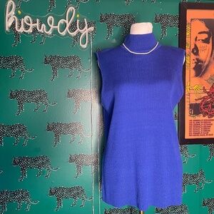 Dana Buchman Vibrant Blue Mock Neck Sleeveless Ribbed Sweater Top Size L